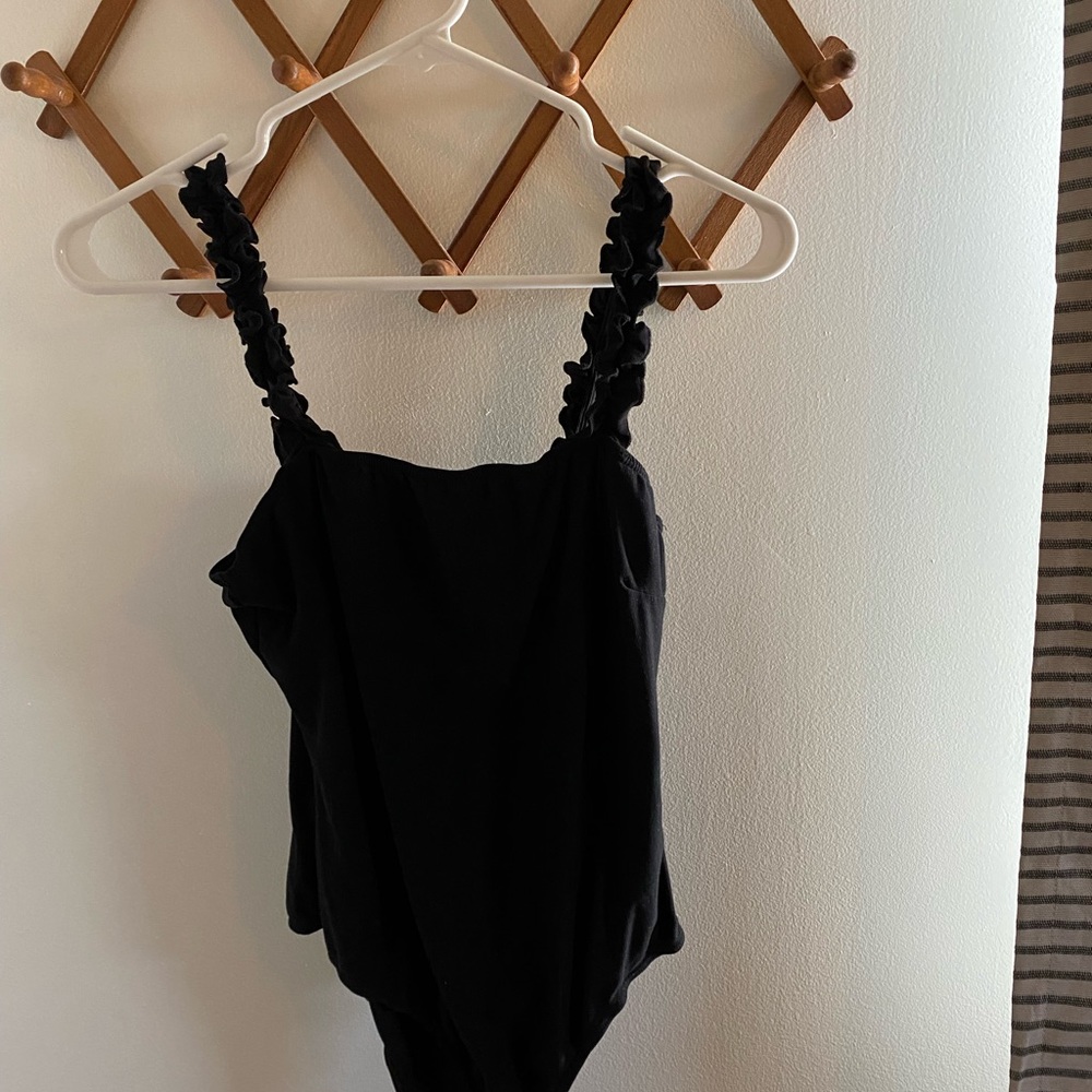 Black Bodysuit with Adorable Sleeve Detail | Blue Blush Boutique | Size Large